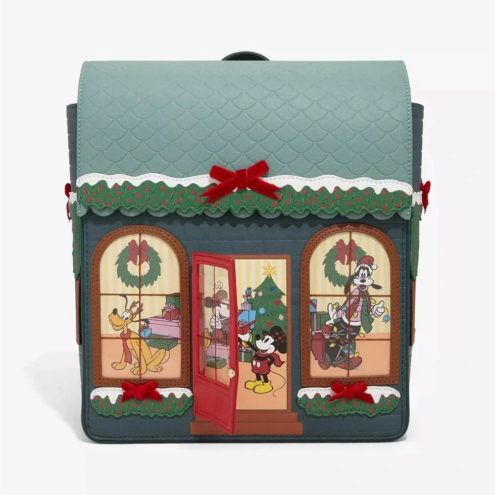 Disney Holiday House Backpack and Wallet in Teal, Red, Green, Brown